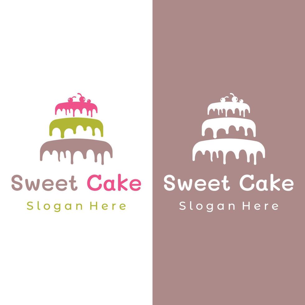 kuchen oder bäckerei logo template vektor design.süßer kuchen, geburtstagstorte, cupcake, kuchen mit kirschen. Logo für Geschäft, Konditorei, Konditorei etc.