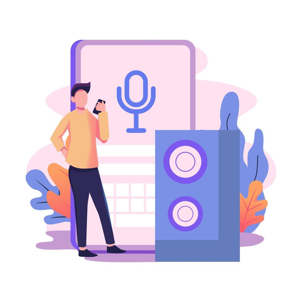 flache artillustration der entwicklung von intelligenten lautsprecher-apps vektor