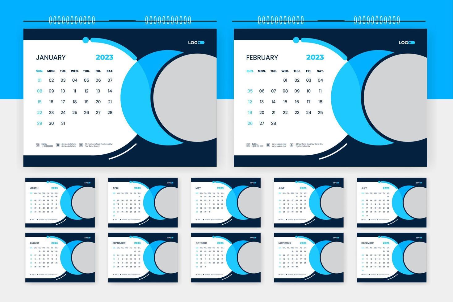 2023 moderne abstrakte Tischkalender-Designvorlage vektor