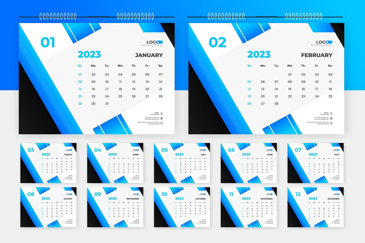 2023 modern abstrakt skrivbord kalender design mall vektor