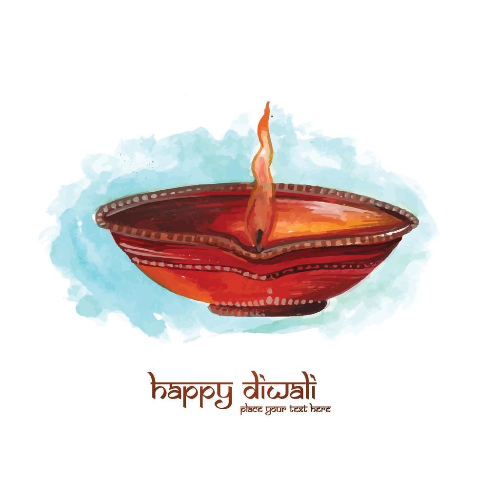 Illustration des brennenden Diya des Aquarells auf glücklichem Diwali-Feiertagskartenhintergrund vektor