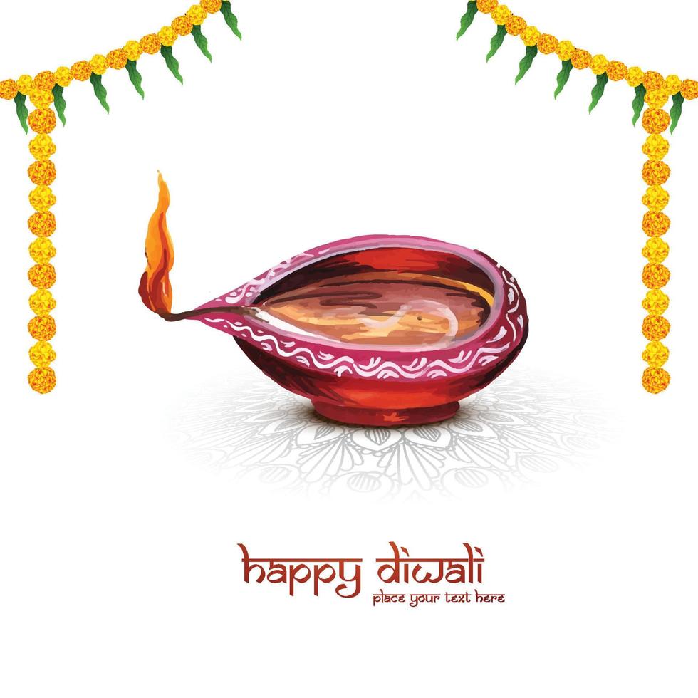 schöne Diwali-Grußkarte mit Aquarell-Diya-Kartenhintergrund vektor
