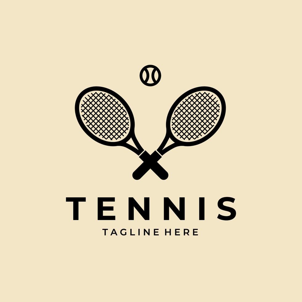 tennis racketar korsade och boll silhuett logotyp design vektor