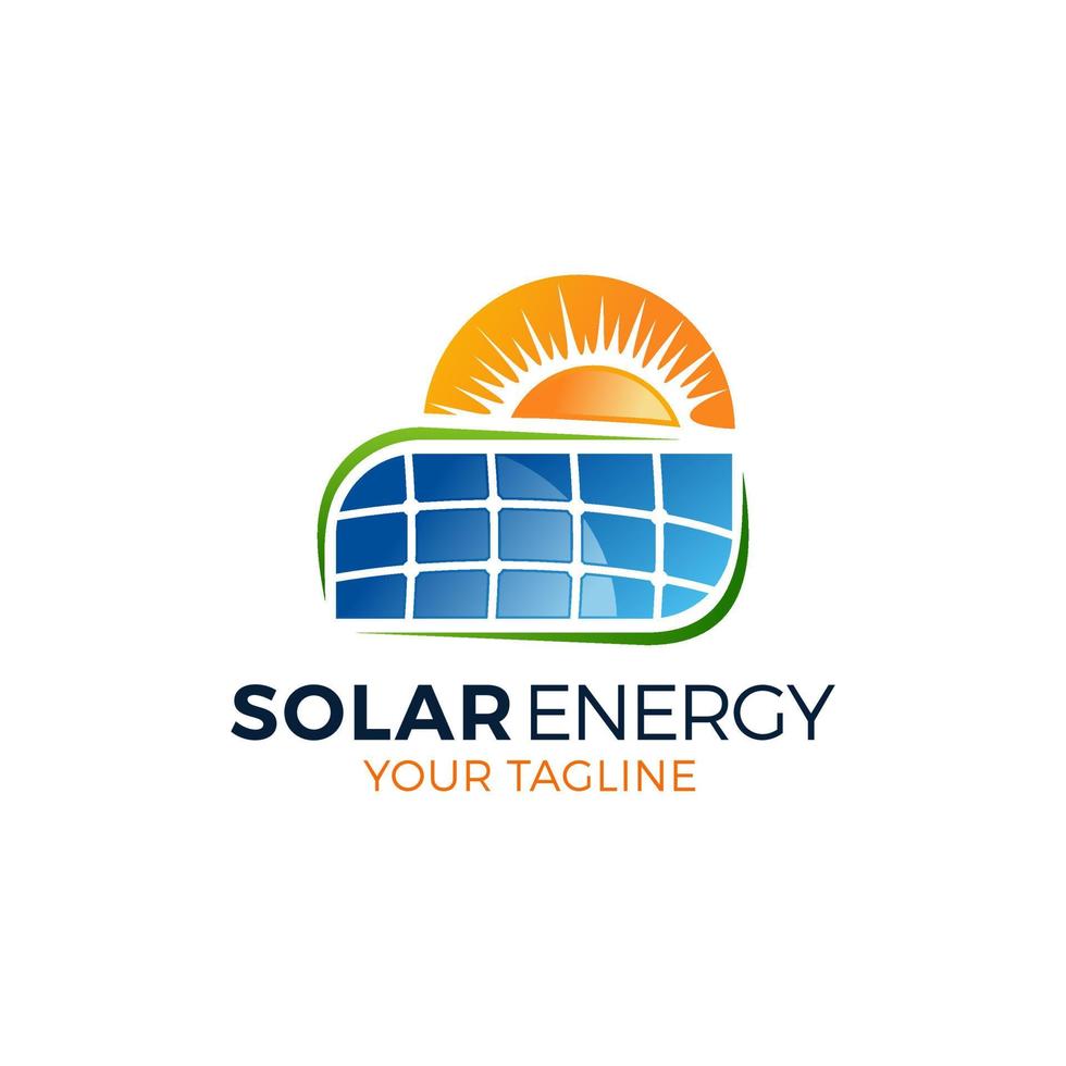 Sonne Solarenergie-Logo-Design-Vorlage. Symbol für das technische Zeichen des Solarpanels. vektor