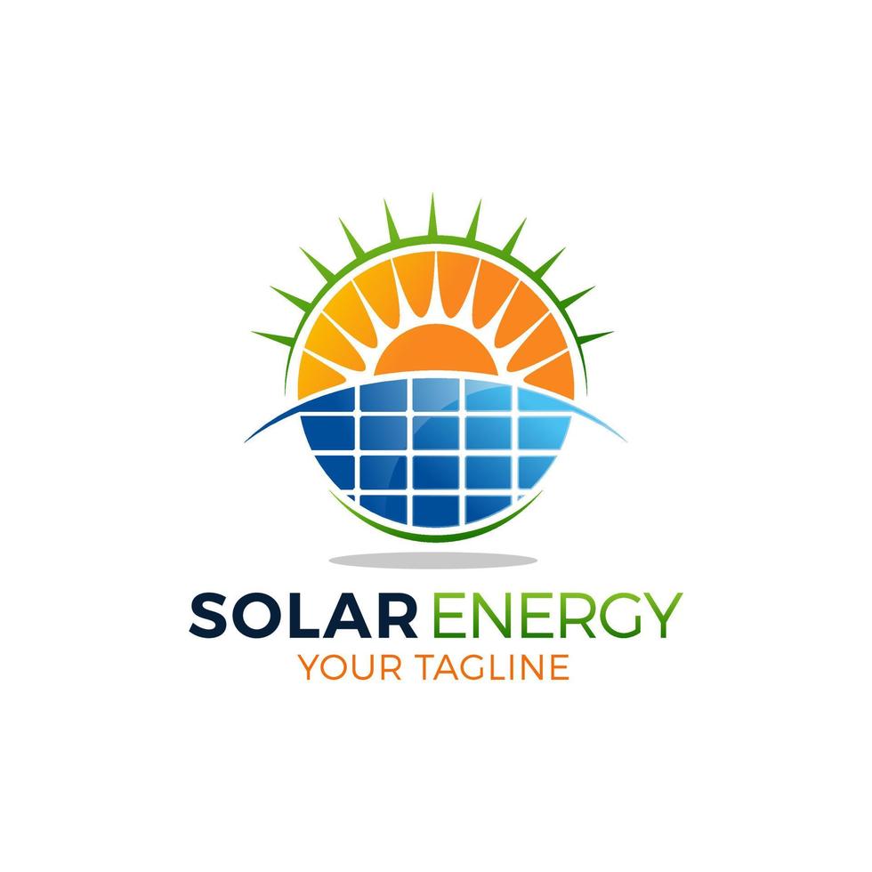 Sonne Solarenergie-Logo-Design-Vorlage. Symbol für das technische Zeichen des Solarpanels. vektor