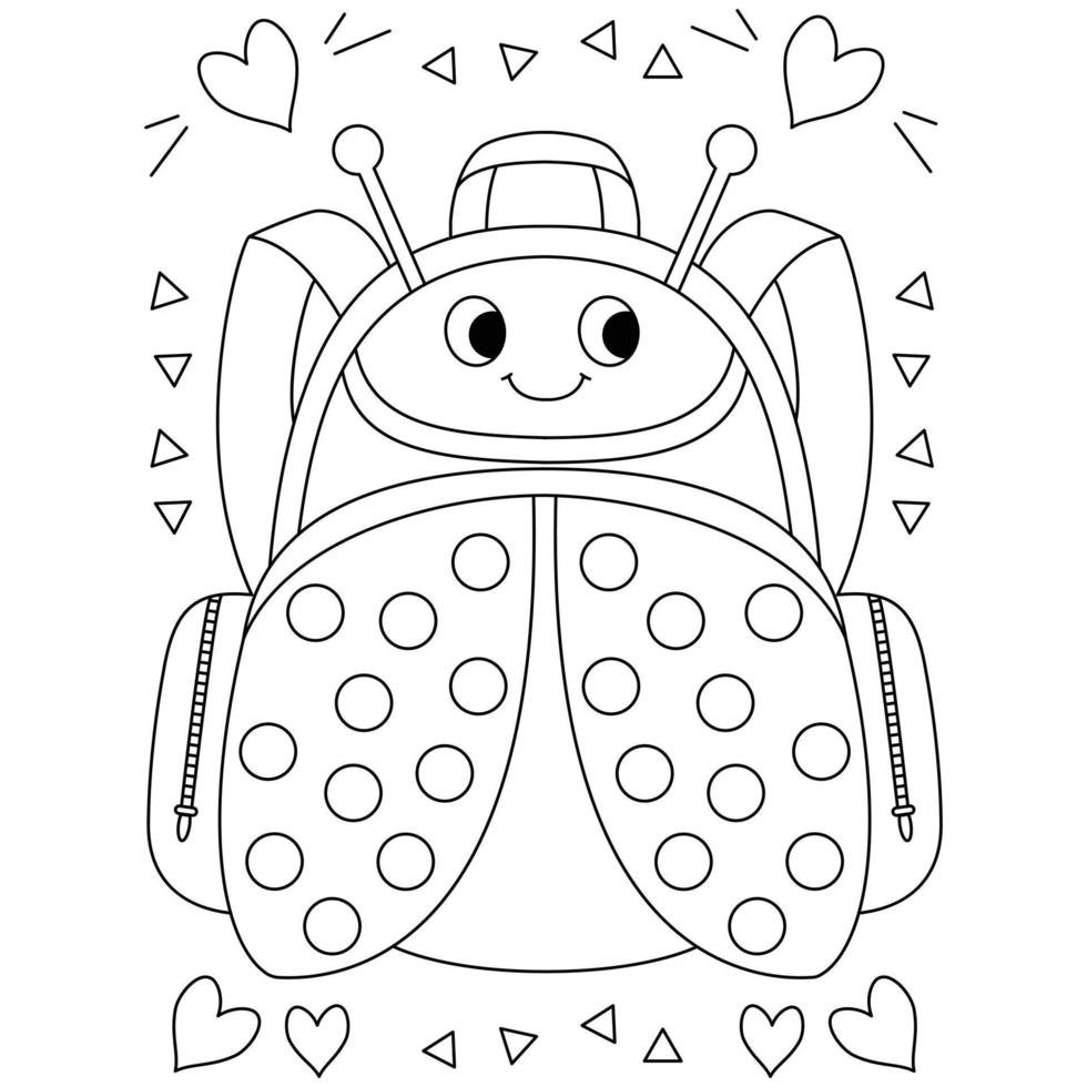 pred insekt färgrik skola väska ryggsäckar med kärlek och triangel ornament färg sidor för barn vektor