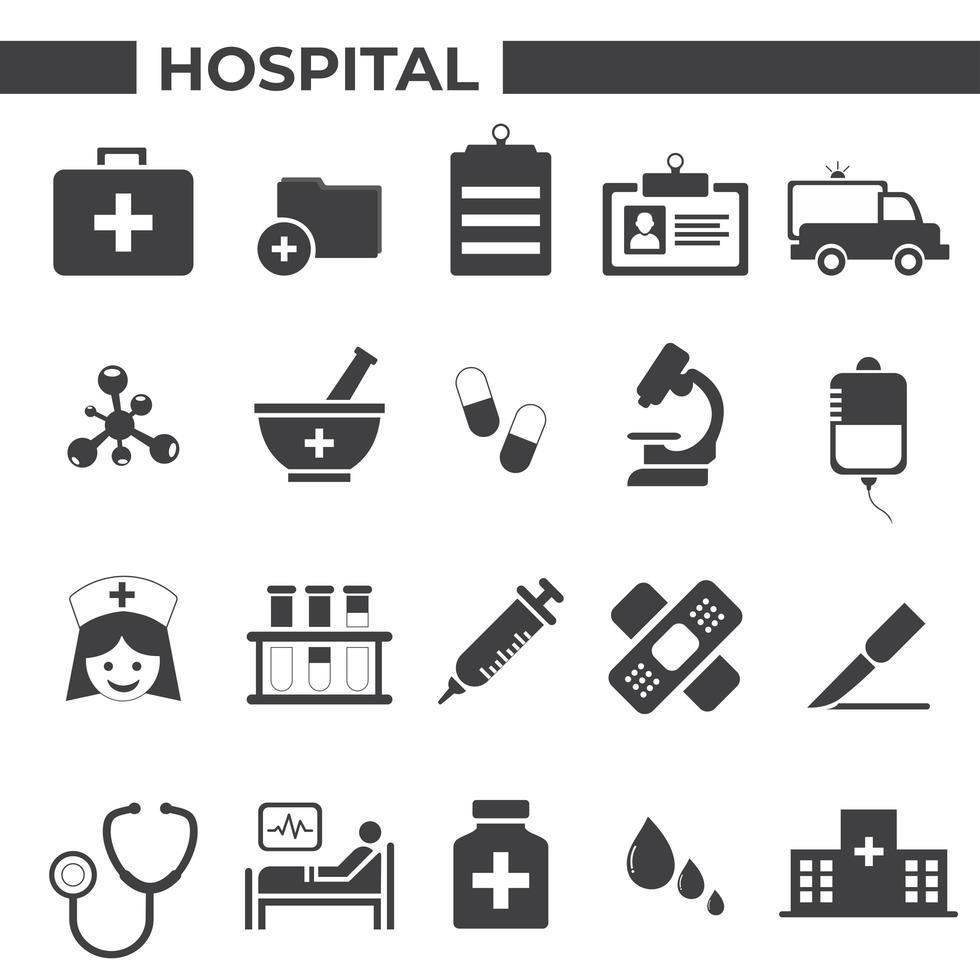 Krankenhaus und medizinische Symbole gesetzt vektor