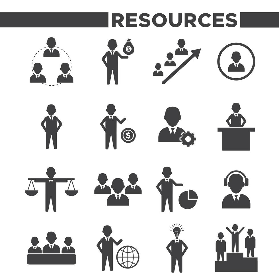 uppsättning av 16 enkla mänskliga resurser ikoner vektor