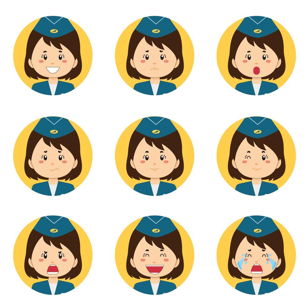 stewardess avatar med olika uttryck vektor