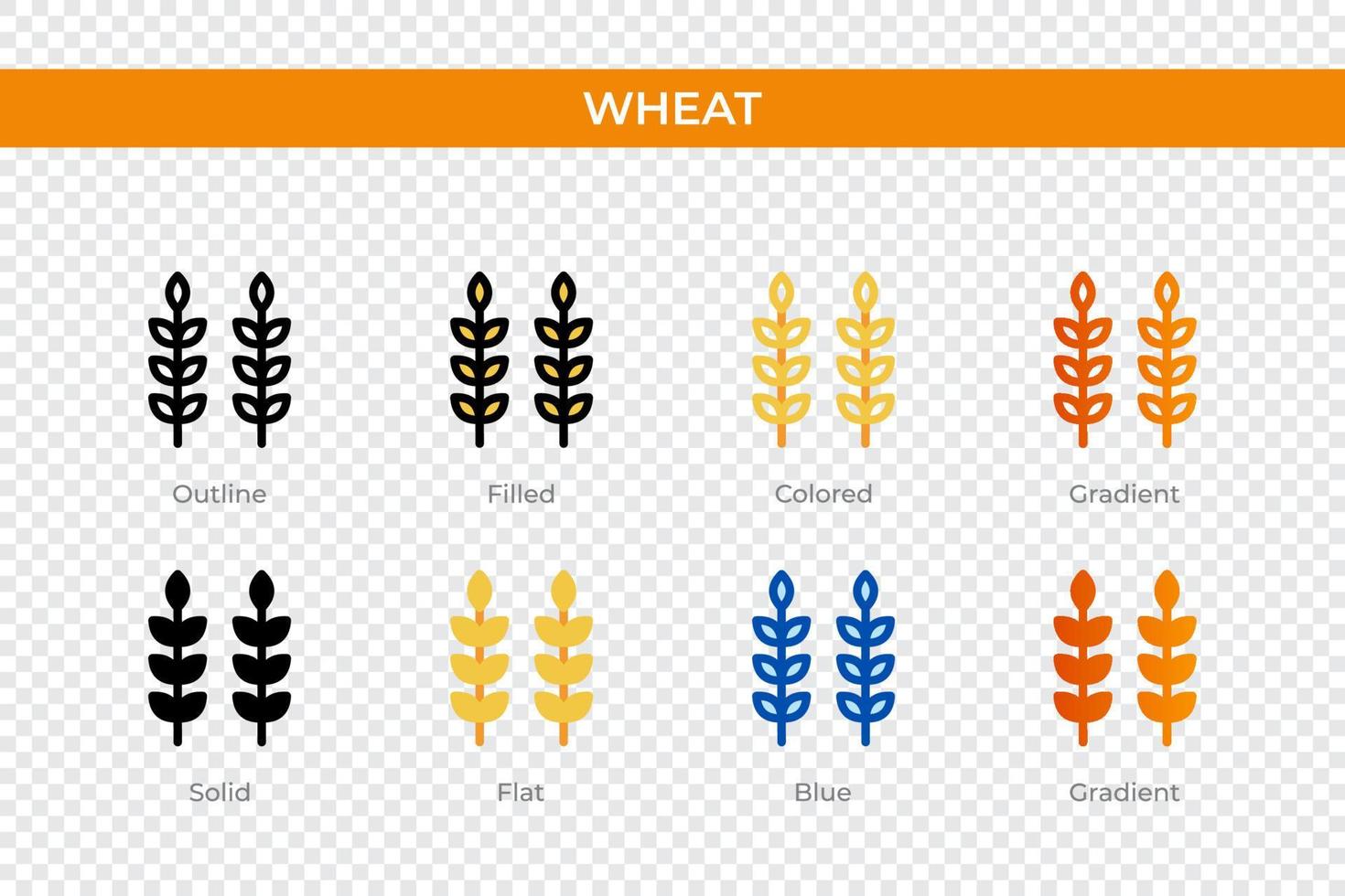 Weizen-Symbol in anderen Stilen. Weizen-Vektorsymbole in Umrissen, soliden, farbigen, gefüllten, Farbverläufen und flachen Stilen. Symbol, Logoabbildung. Vektor-Illustration vektor