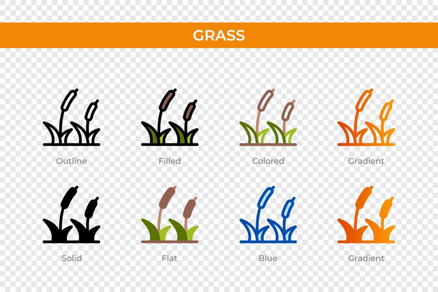 Gras-Symbol in verschiedenen Stilen. Grasvektorsymbole, die in Umrissen, soliden, farbigen, gefüllten, Farbverläufen und flachen Stilen entworfen wurden. Symbol, Logoabbildung. Vektor-Illustration vektor