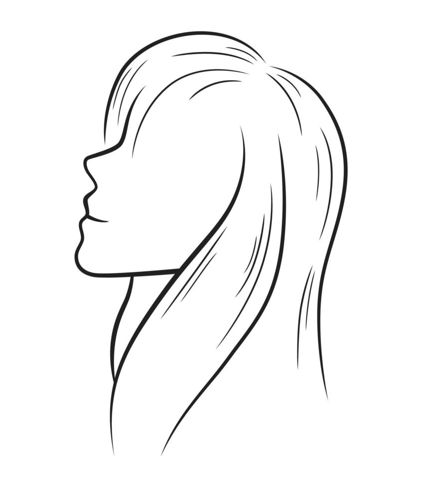 einfache Linienkunst einer Frau, die von der Seite auf weißem Hintergrund gesehen wird vektor