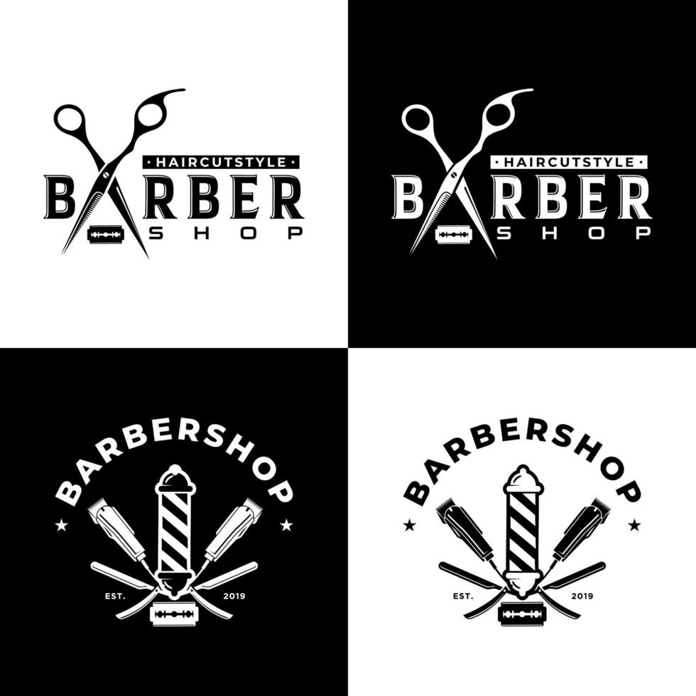 årgång frisör vektor emblem och etiketter. barberare märken och logotyper. frisör logotyp och barberare affär årgång märka och bricka illustration