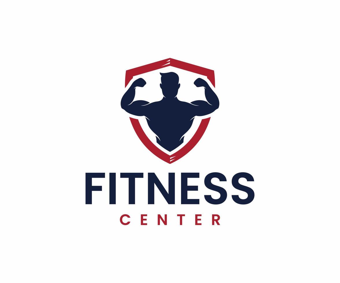 Fitness-Studio-Logo mit athletischem Mann, der schwarzen und roten Vektor trainiert