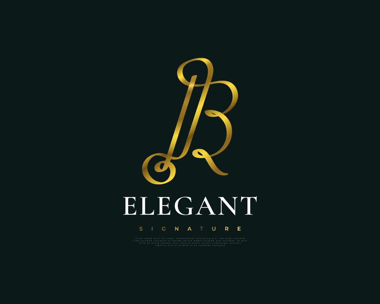 luxuriöses goldenes b-signaturlogo. elegantes und minimalistisches b-logo im handschriftstil vektor