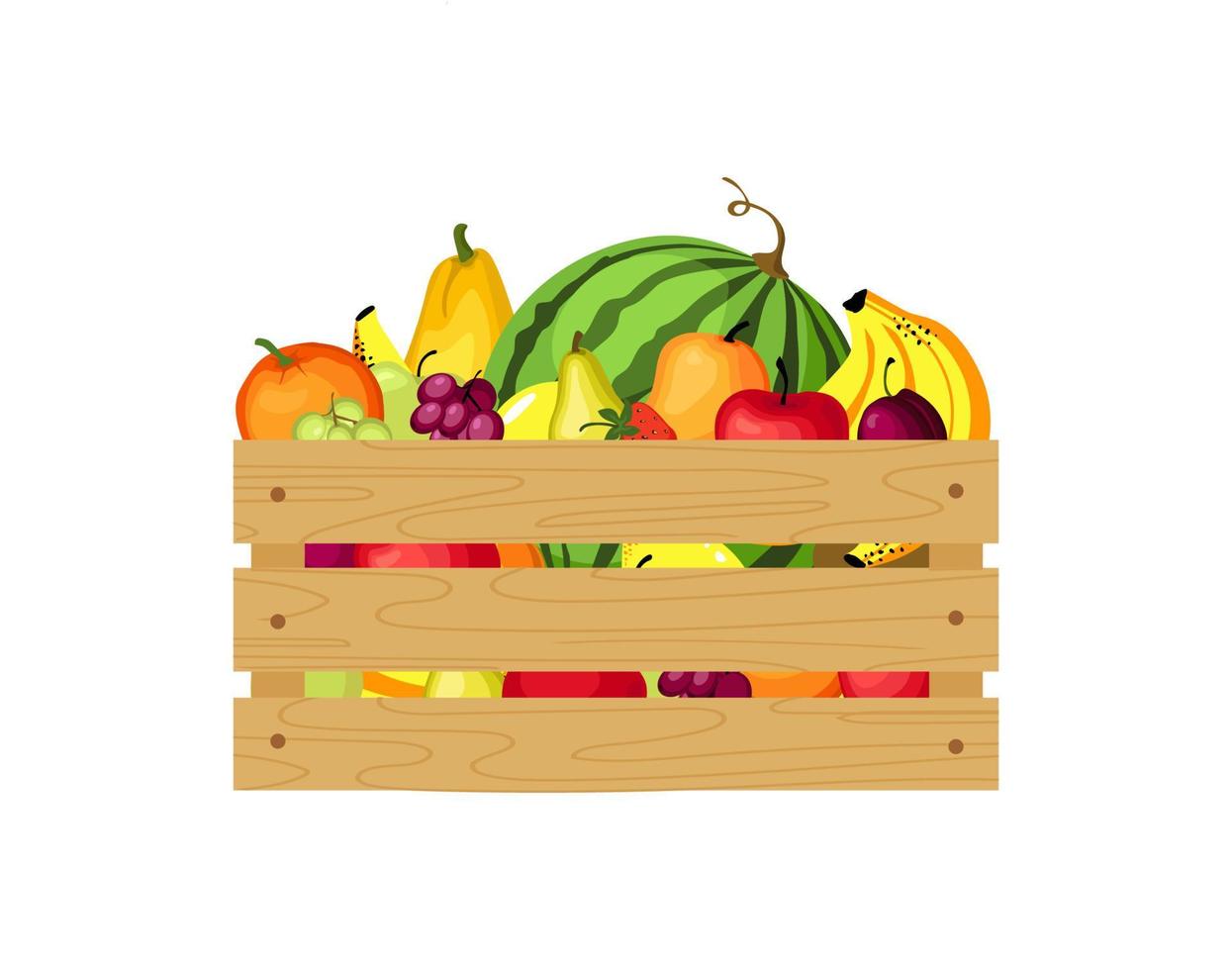 trä- låda med färsk frukter. vektor illustration.
