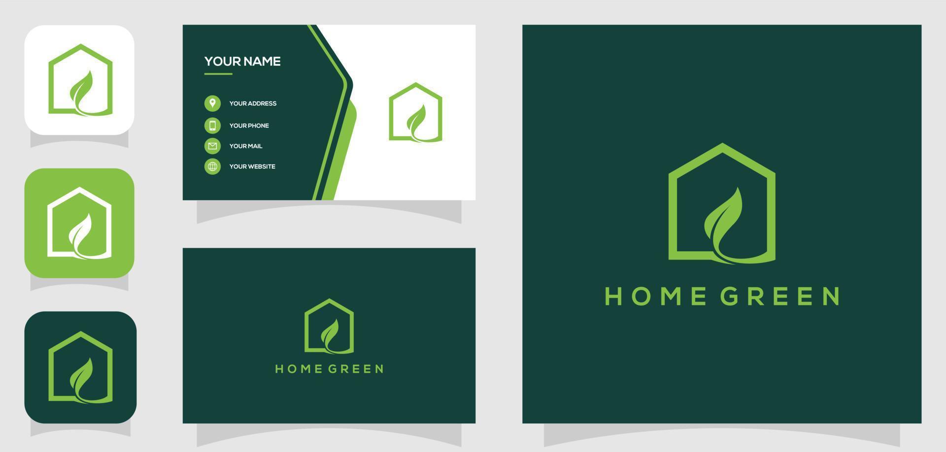 Vektorgrafik von Home Green, Blatthaus, minimalistisches Logo-Design mit Visitenkartenvorlage vektor