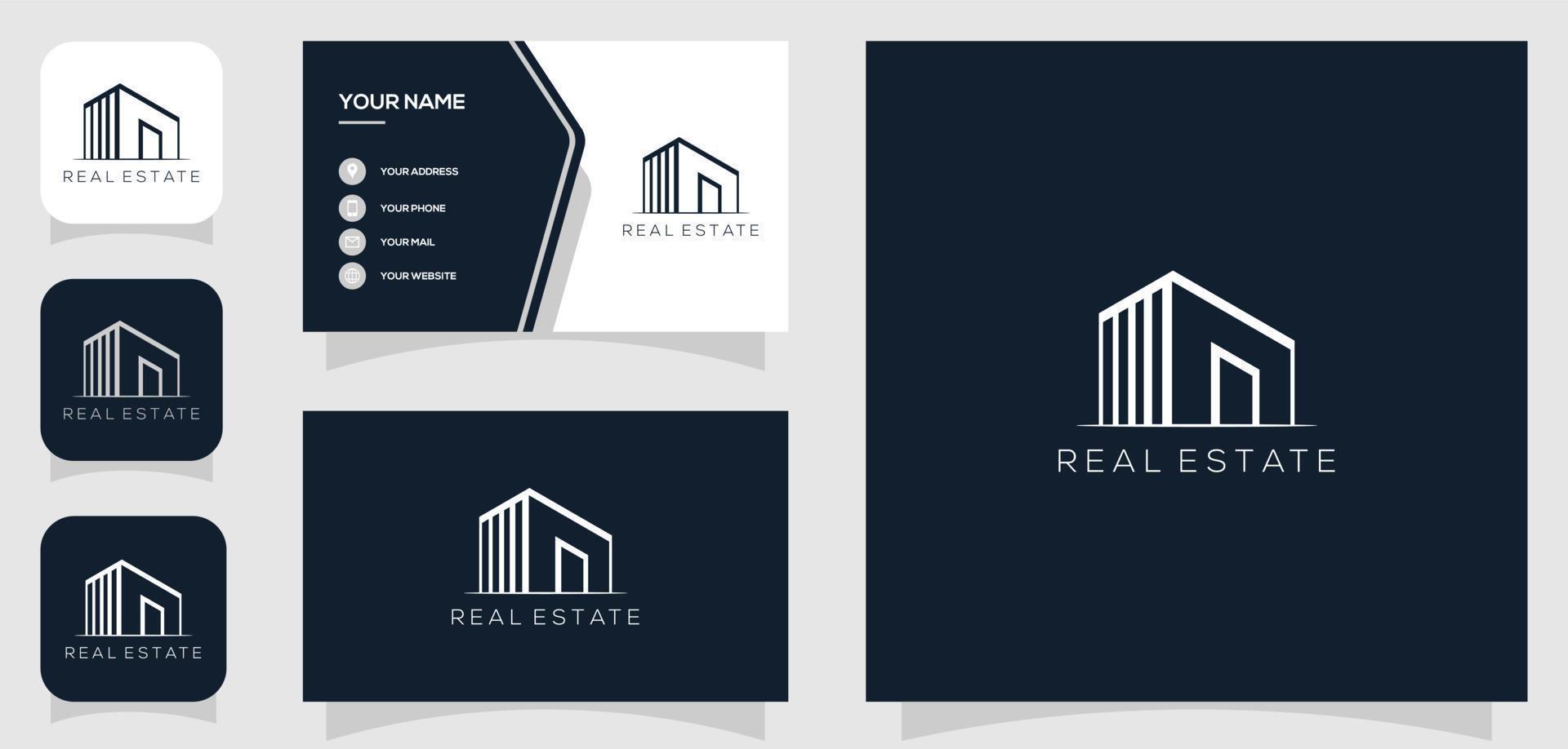 vektor grafisk av verklig egendom, minimalistisk, arkitekt logotyp design med företag kort mall