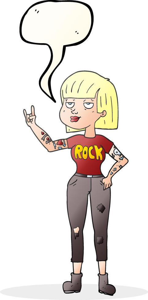 Freihändig gezeichnete Sprechblase Cartoon Rock Girl vektor