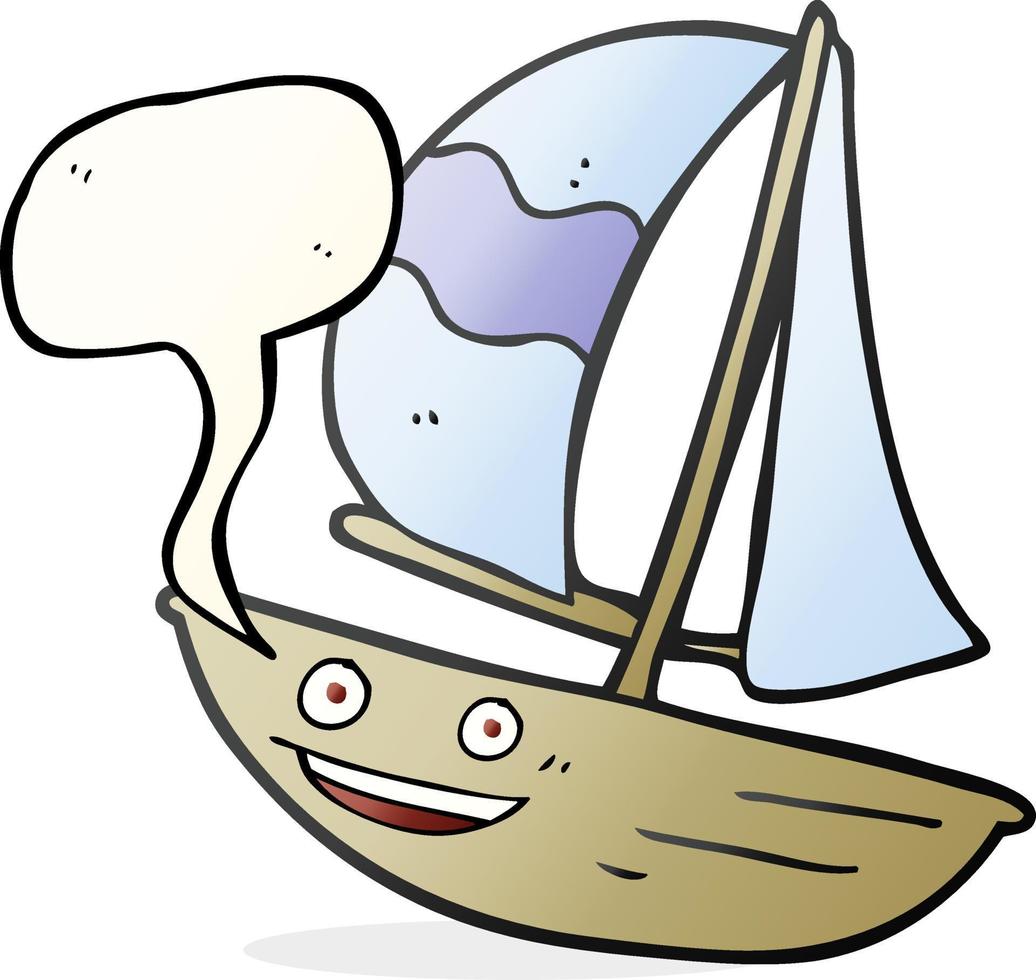 Freihändig gezeichnetes Sprechblasenkarikatur-Segelschiff vektor