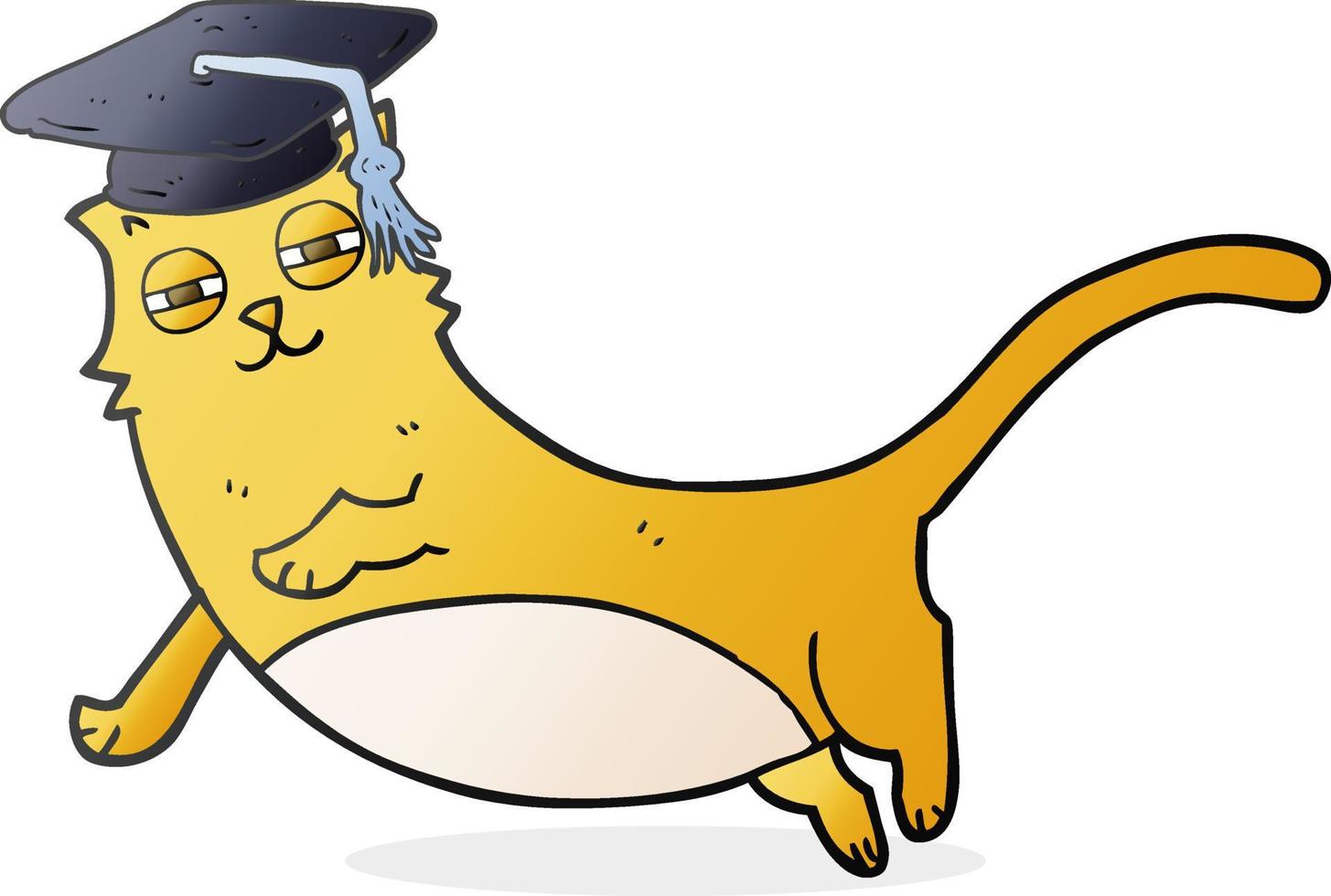 freihändig gezeichnete Cartoon-Katze mit graduierter Mütze vektor