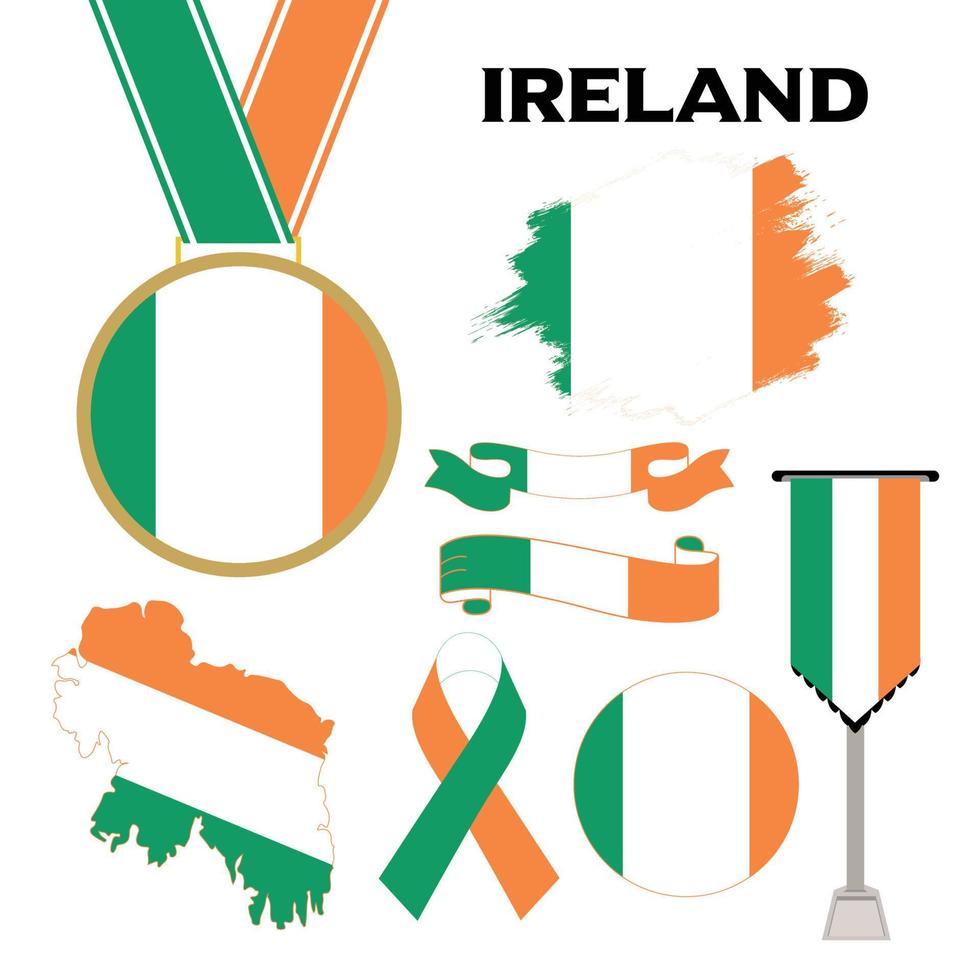 Elemente-Sammlung mit der Flagge von Irland-Design-Vorlage vektor