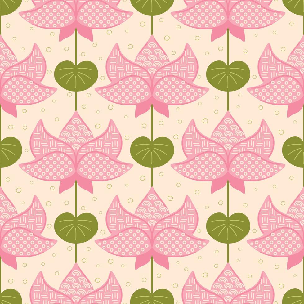 japansk lotus sömlös mönster. rosa asiatisk lotus blommig bakgrund. rosa kinesisk lotus blomma upprepa textil- design. hand dragen koreanska blomma med traditionell prydnad. asiatisk vektor illustration