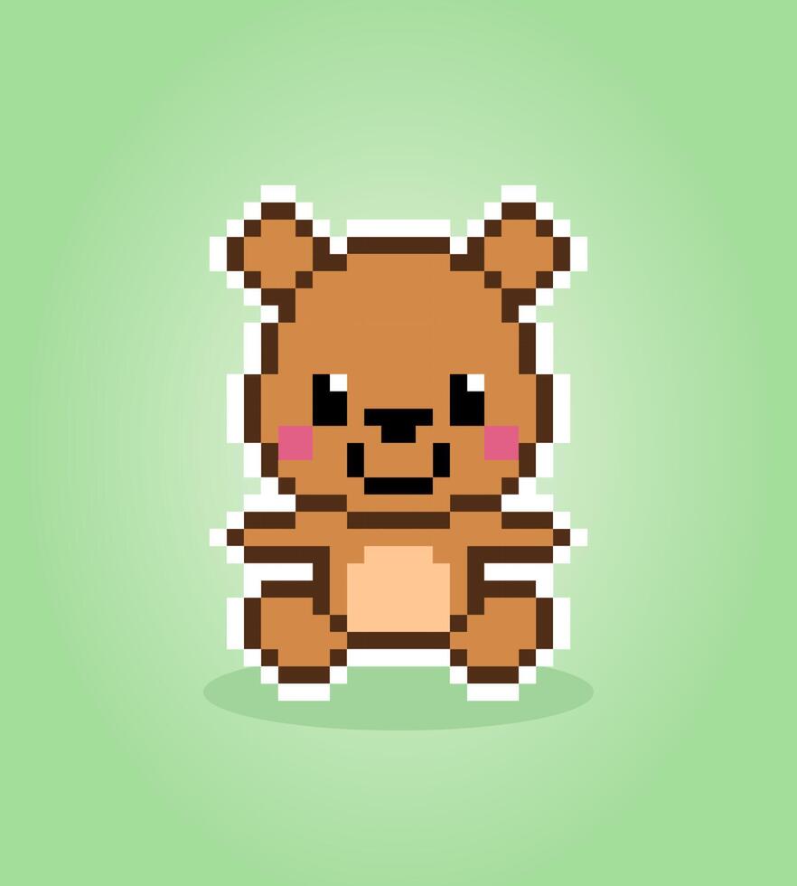 Pixel 8 Bit Braunbär sitzend. Tierspiel-Assets in Vektorillustration. vektor