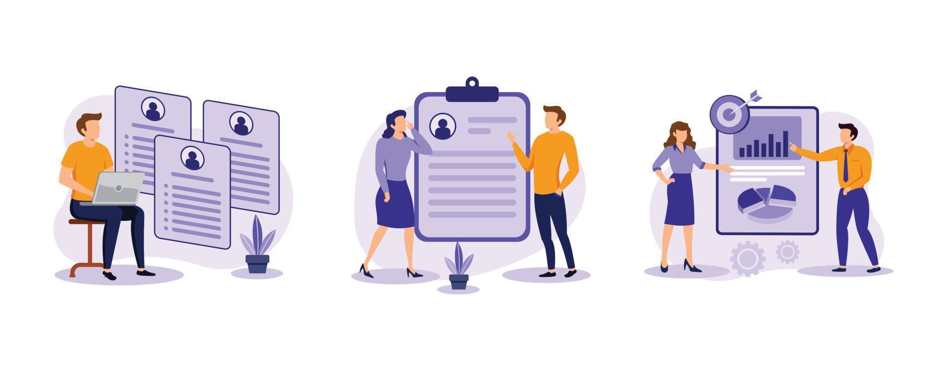 hr och head-hunter service. mänsklig Resurser, kandidater, prestanda förvaltning, hitta anställd, jobb sökande. uppsättning platt vektor modern illlustration