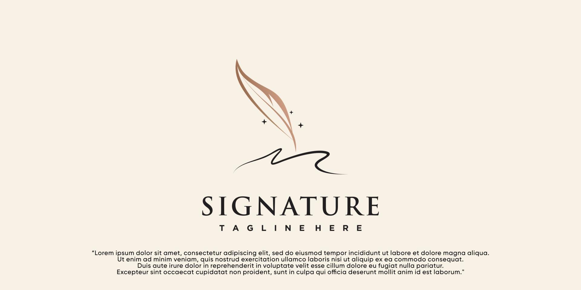 minimalistische feder feder logo vorlage stift handschrift feder unterschrift strichgrafik design premium vektor