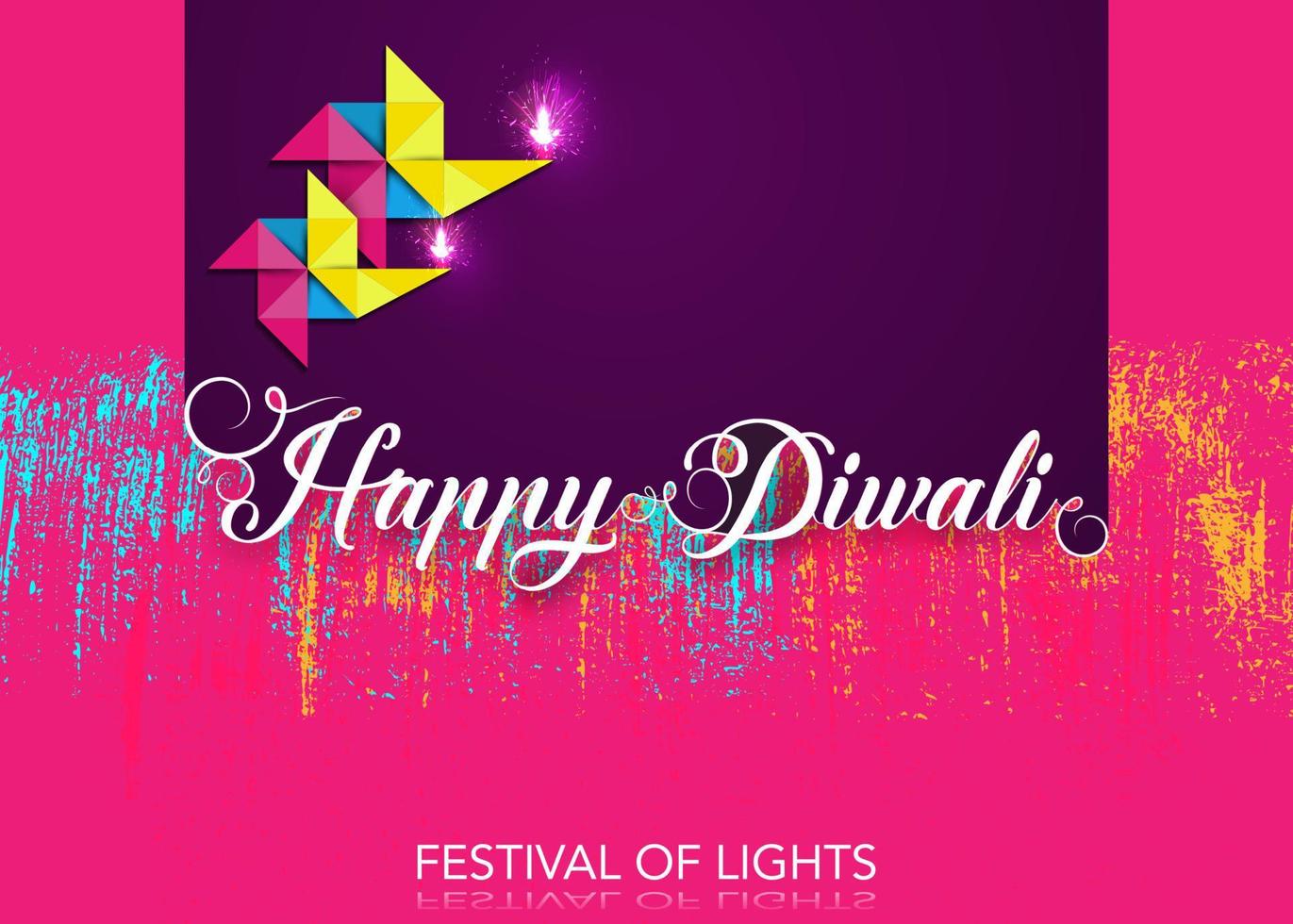 Fröhliches Diwali-Festival der Lichterfeier bunte Vorlage in Origami-Papier-Grafikdesign von indischen Diya-Öllampen, modernes flaches Design. Vektor-Banner-Kunst-Stil, Farbverlauf Hintergrund vektor