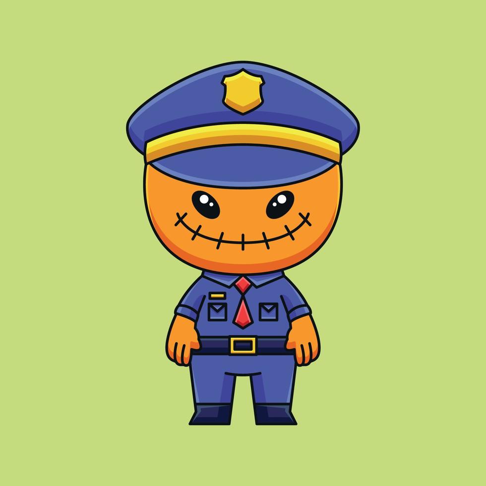 söt polis scarecrow monster tecknad serie klotter konst hand dragen begrepp vektor söt ikon illustration