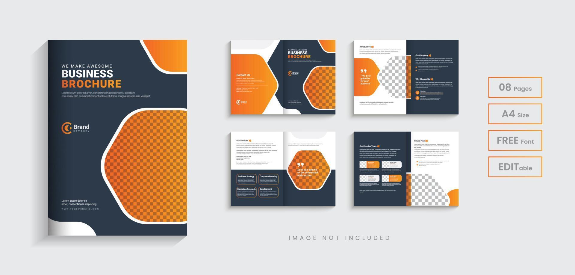 företags- företag profil årlig Rapportera broschyr design, 8 sidor modern företag minimal flersida bifold broschyr redigerbar layout vektor mall