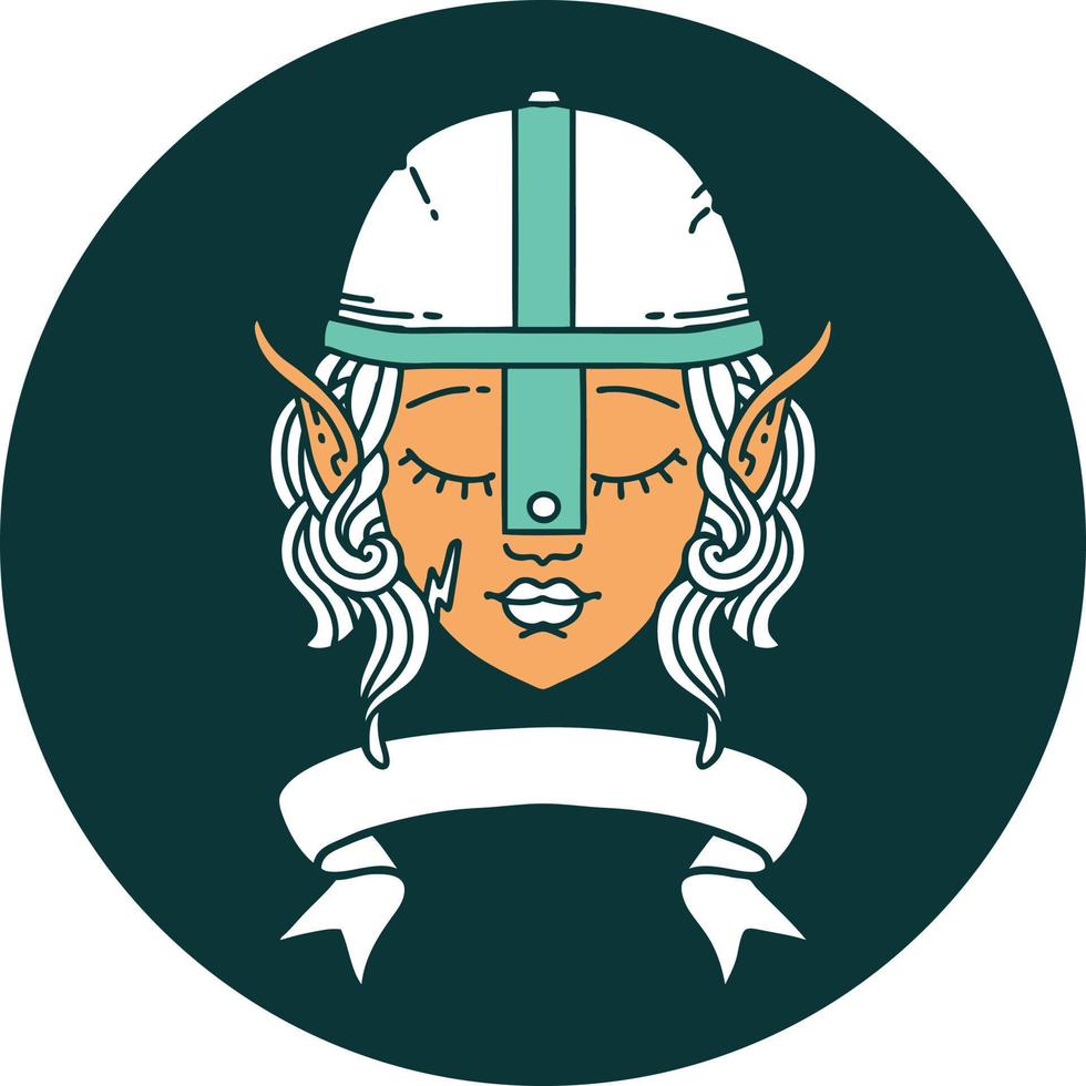 ikone des elfenkämpfercharaktergesichtes mit banner vektor
