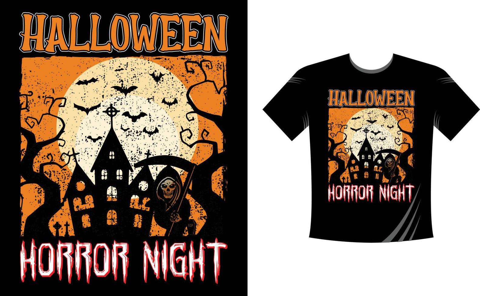 Halloween-Horror-Nacht - Halloween-T-Shirt-Design-Vorlage. Happy Halloween T-Shirt Design-Vorlage einfach zu drucken Allzweck für Männer, Frauen und Kinder vektor