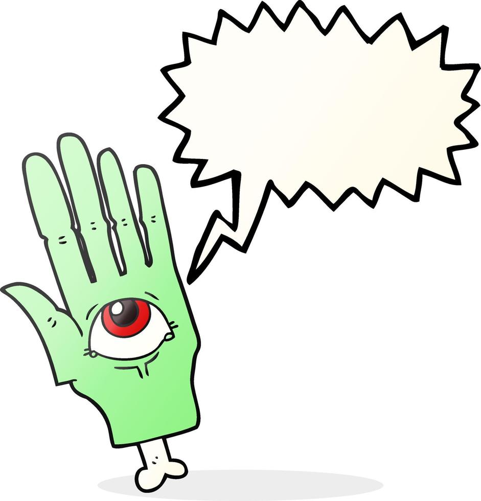 freehand dragen Tal bubbla tecknad serie läskigt öga hand vektor