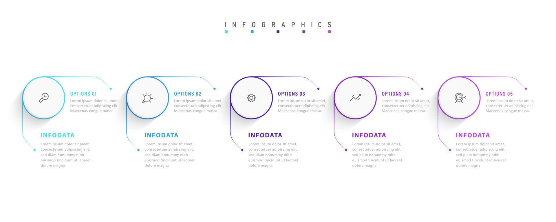 Vektor-Infografik-Etikettendesign-Vorlage mit Symbolen und 5 Optionen oder Schritten. kann für Prozessdiagramme, Präsentationen, Workflow-Layouts, Banner, Flussdiagramme und Infografiken verwendet werden. vektor