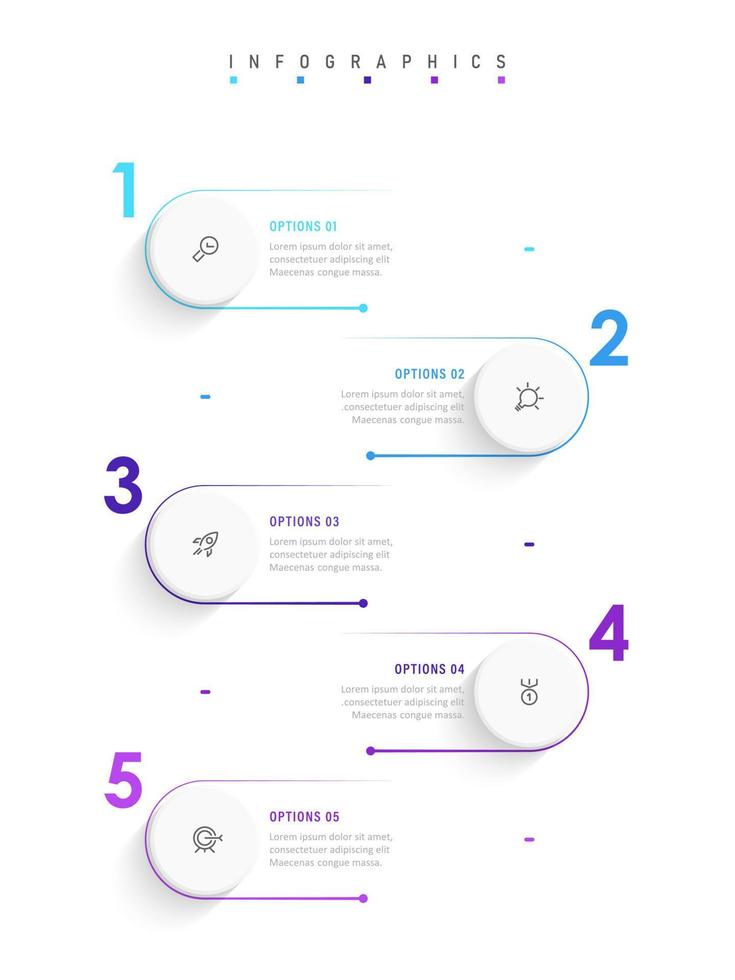 Vektor-Infografik-Etikettendesign-Vorlage mit Symbolen und 5 Optionen oder Schritten. kann für Prozessdiagramme, Präsentationen, Workflow-Layouts, Banner, Flussdiagramme und Infografiken verwendet werden. vektor