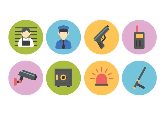 Kostenlose Polizei und Verbrechen Flat Icon Set vektor