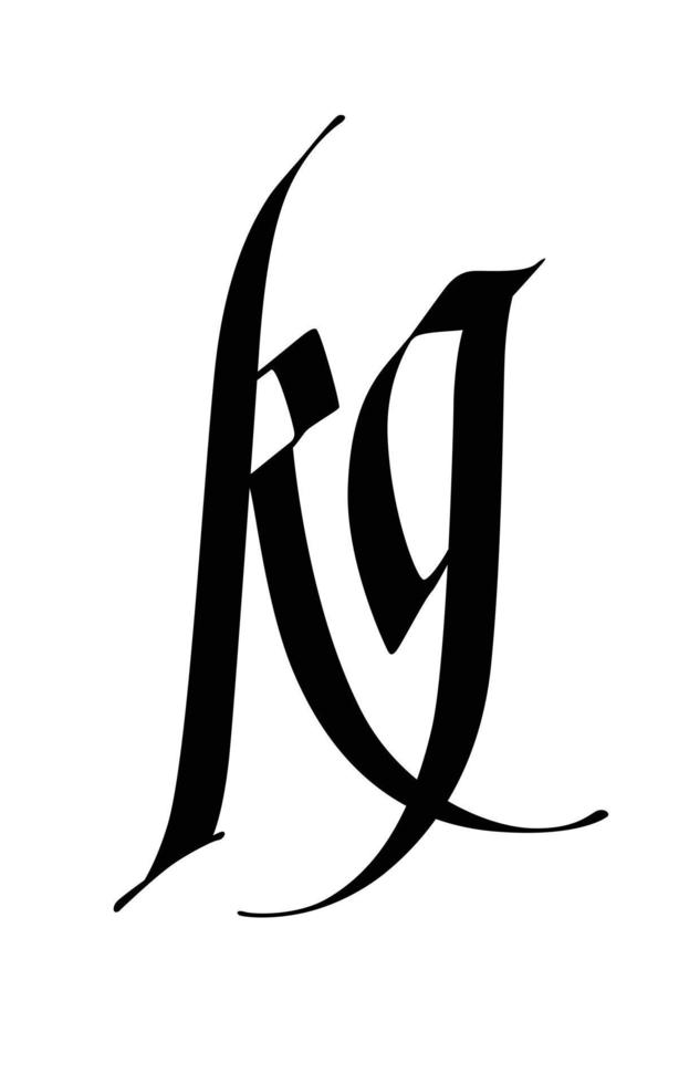 Schriftzusammensetzung der Buchstaben k und g. Vektor. schöner schwarzer Buchstabe auf weißem Hintergrund. moderne und stilvolle kalligrafie. elegantes Monogramm. mittelalterlicher moderner Stil. Logo für den Laden. Initialen. vektor