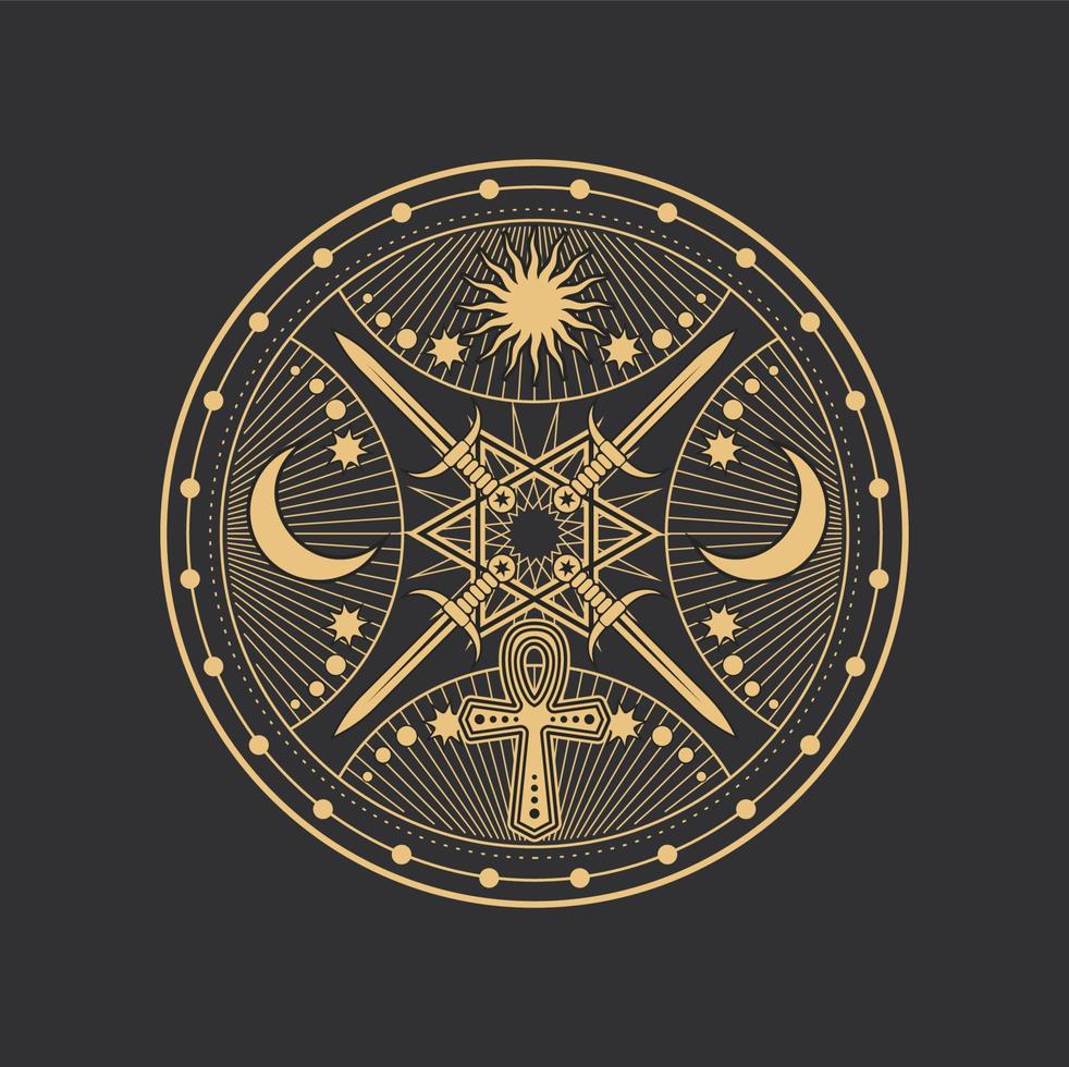 ockult esoterisk pentagram, magi tarot ankh symbol vektor