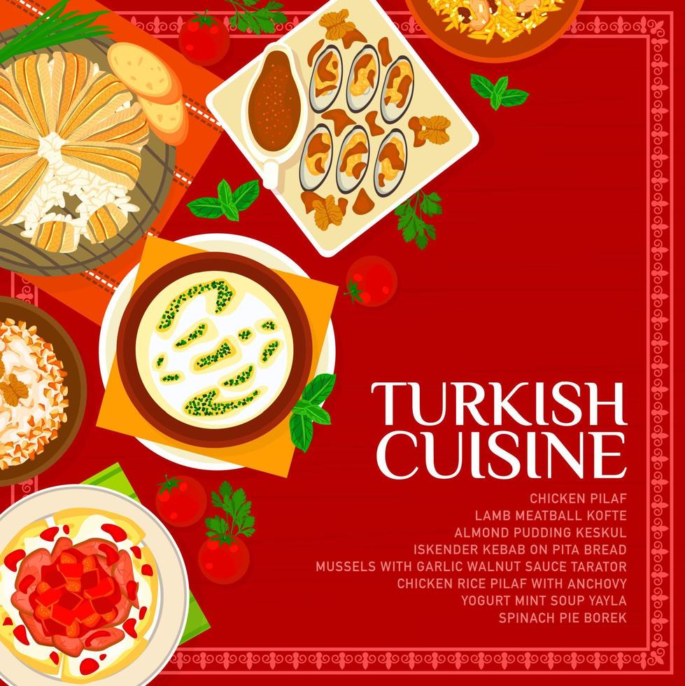 turkiska kök meny omslag, maträtter lunch eller middag vektor