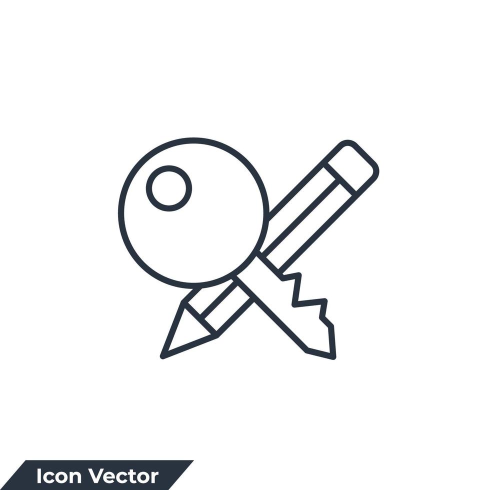 nyckelord ikon logotyp vektor illustration. nyckel och penna symbol mall för grafisk och webb design samling