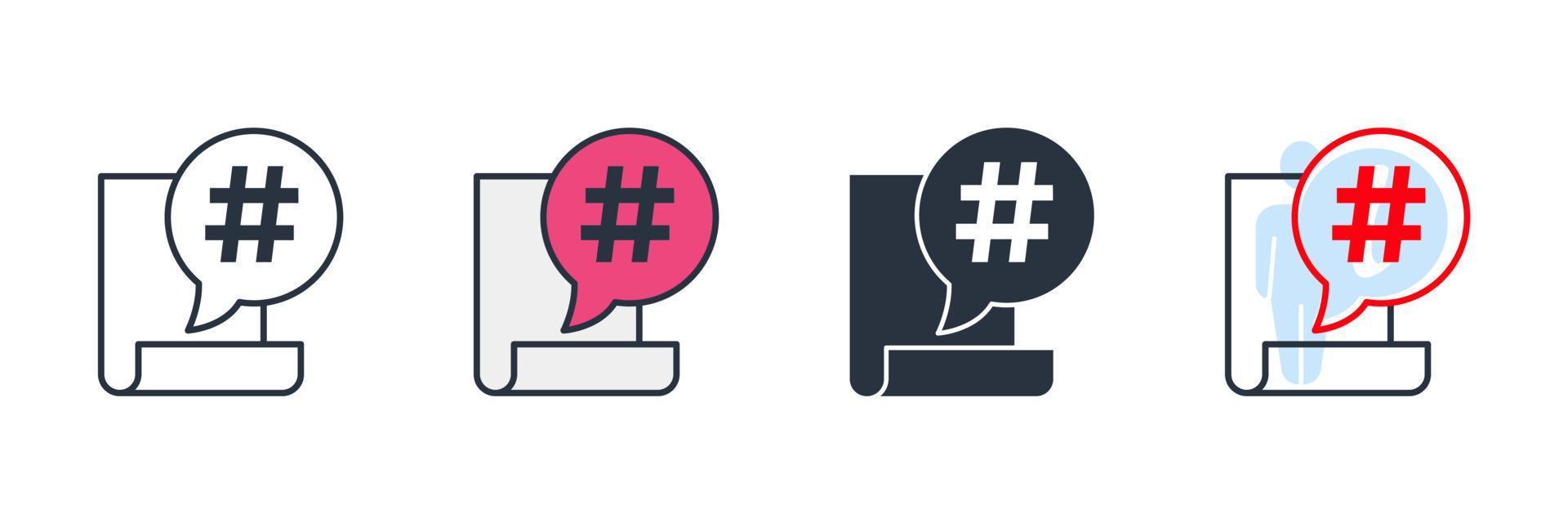 hashtag ikon logotyp vektor illustration. hashtag på bubbla chatt i dokumentera symbol mall för grafisk och webb design samling