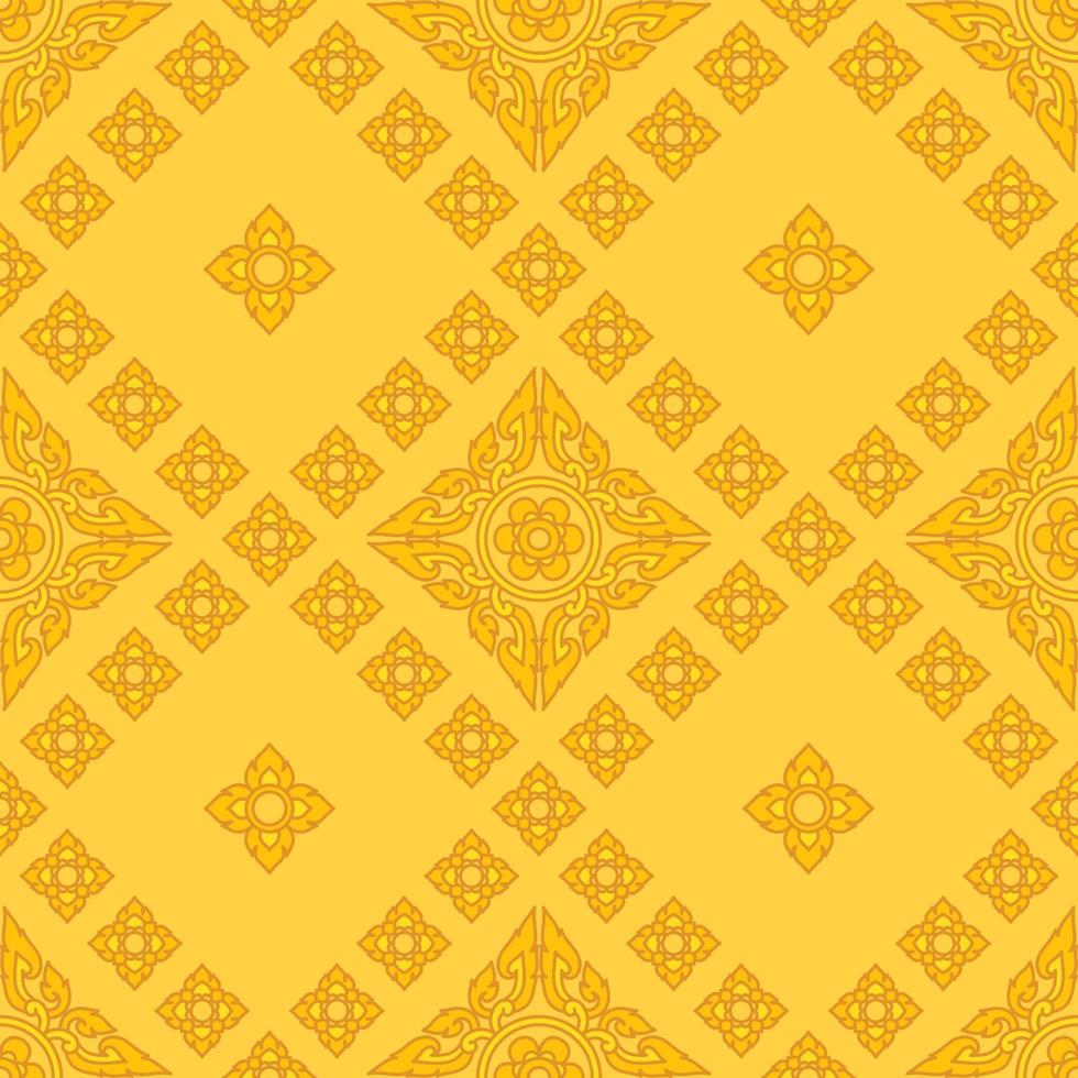 thai gul guld filigran dekoration sömlös mönster gåva slå in bakgrund tapet vektor