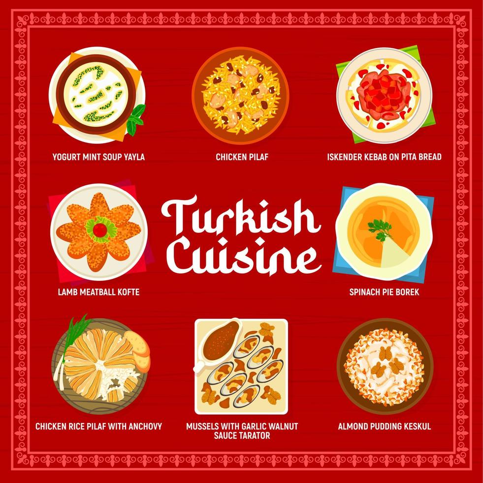 türkische küche menü und restaurantmahlzeiten vektor