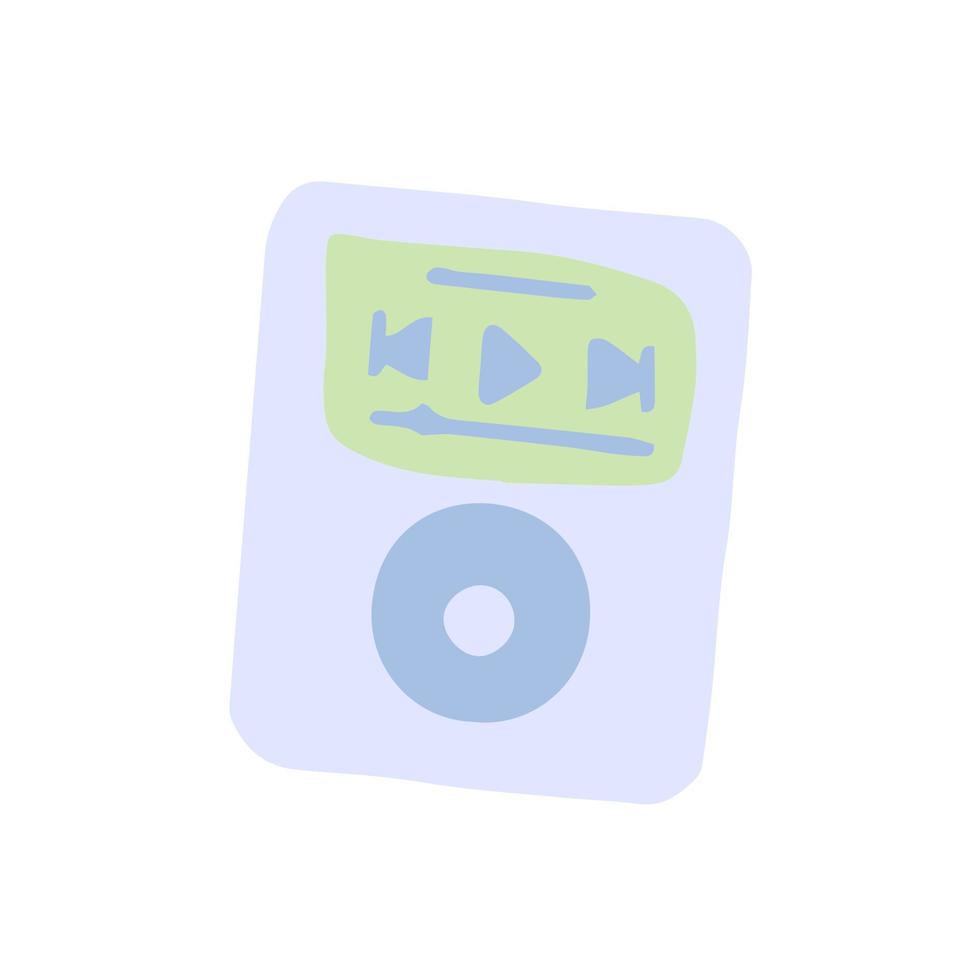 handgezeichnete, niedliche, isolierte clipart-illustration des y2k alten mp3-players vektor