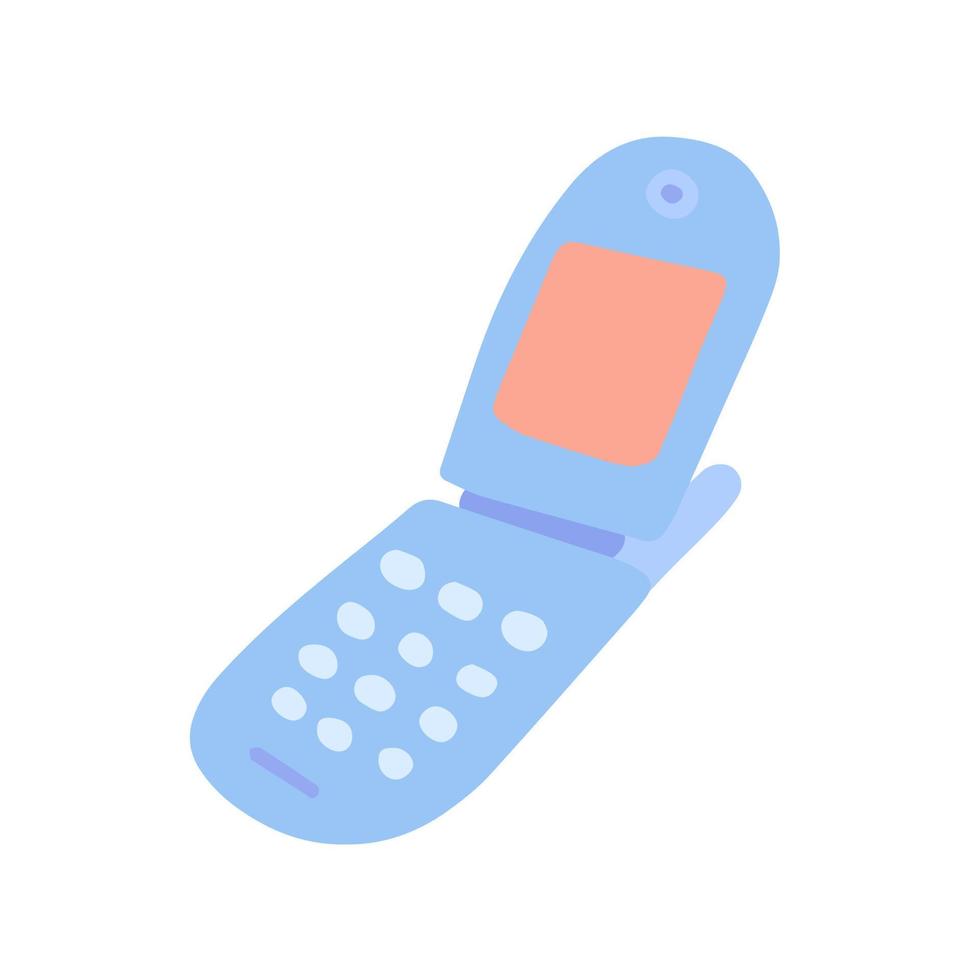 handgezeichnete, niedliche, isolierte clipart-illustration des alten flip-phones von y2k vektor