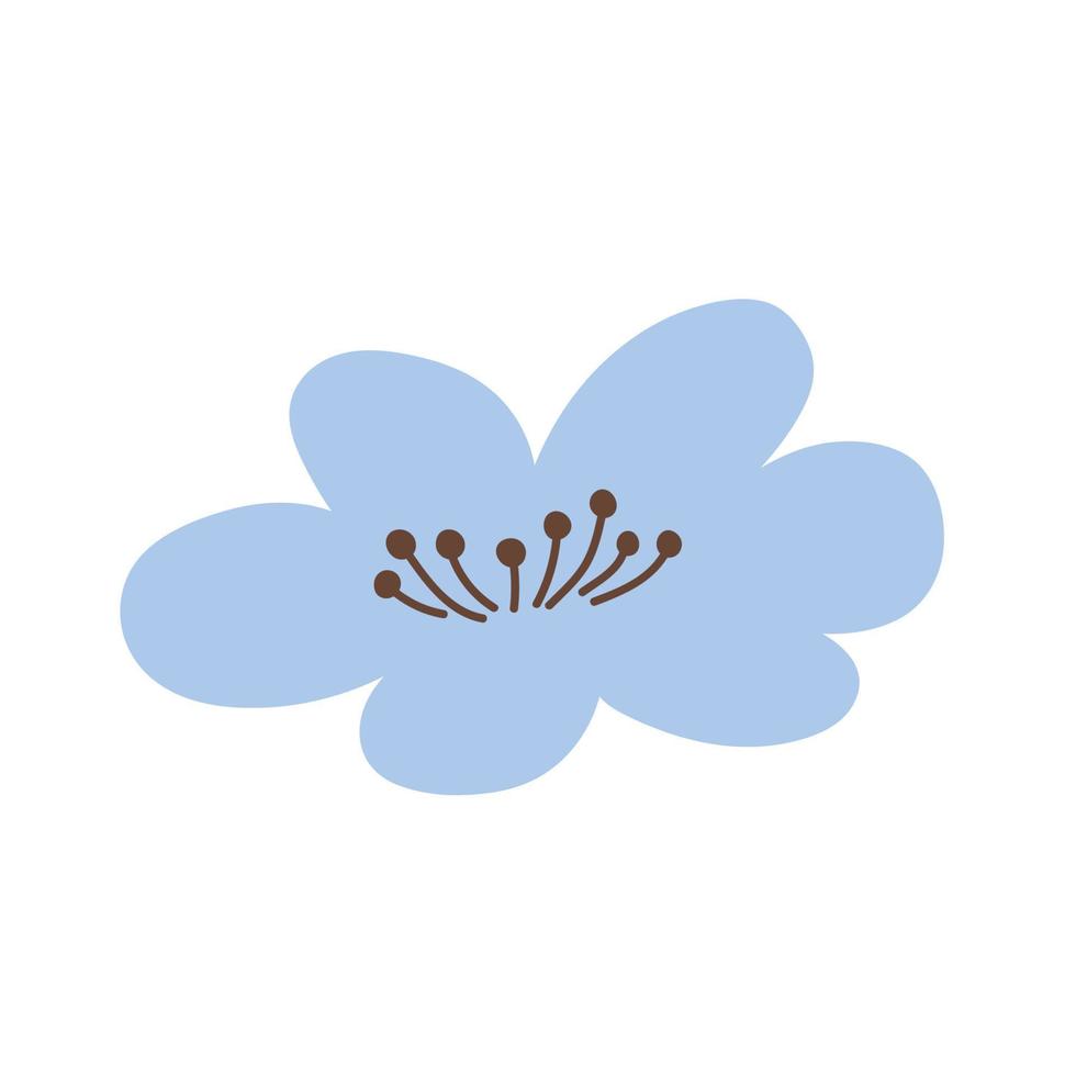 süße blaue Blume isoliert auf weißem Hintergrund. vektorillustration im handgezeichneten flachen stil. Perfekt für Karten, Logos, Dekorationen, Frühlings- und Sommerdesigns. botanische Cliparts. vektor