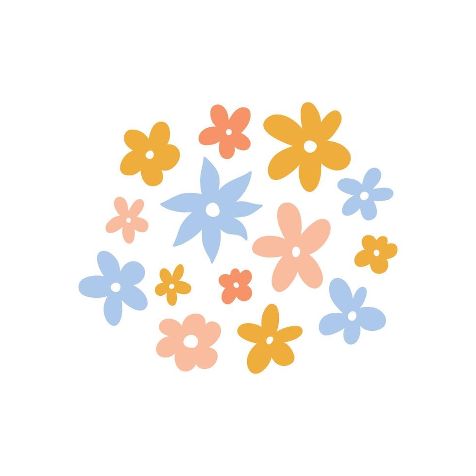 niedliche kleine Blumen isoliert auf weißem Hintergrund. vektorillustration im handgezeichneten flachen stil. Perfekt für Karten, Logos, Dekorationen, Frühlings- und Sommerdesigns. botanische Cliparts. vektor